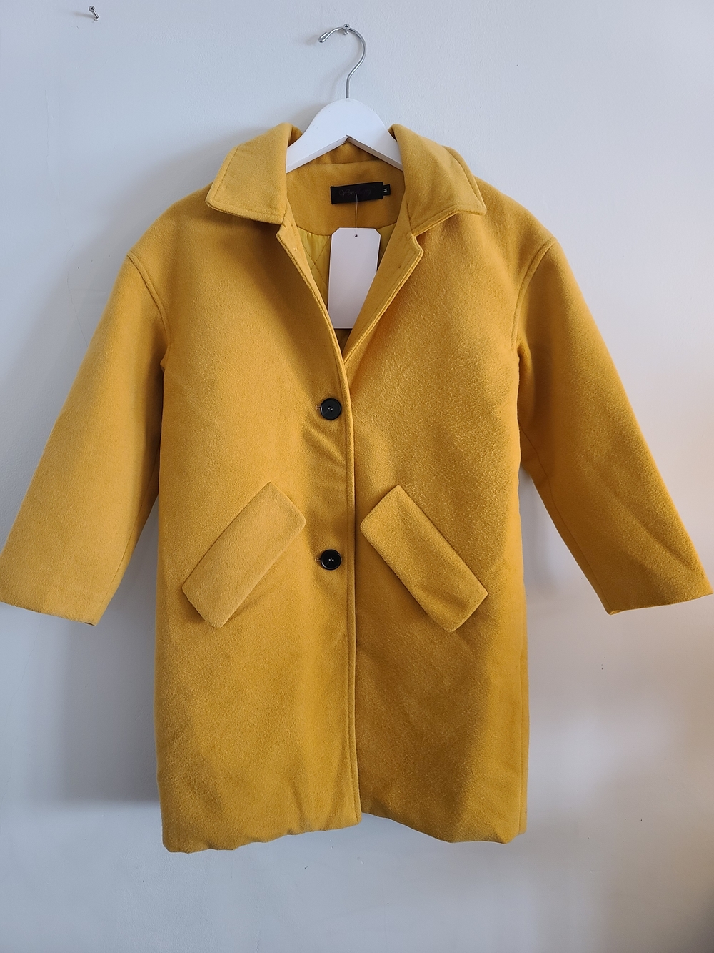 NWT Premium Mustard Yellow Felted A-Line Coat w/ Quilted Diamond Lining - M